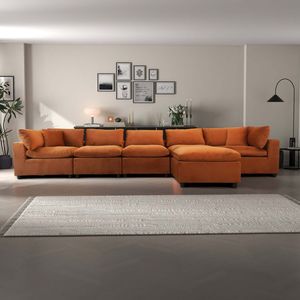 Divano Componibile in Velluto Arancione Bruciato Hayward per Soggiorno - Product Image 3