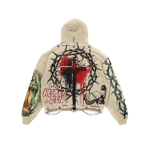 Jersey de algodón pesado para hombre, sudaderas de gran tamaño, venta al por mayor, logotipo personalizado, impresión completa, ropa de calle lavada vintage, sudaderas con capucha - Product Image 6