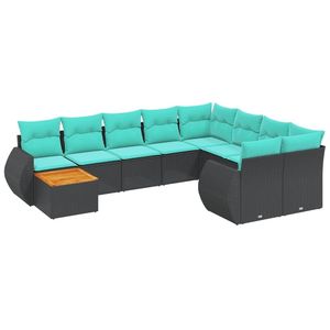 10-Piece Black Poly <b>Rattan</b> Garden <b>Sofa</b> Set with Cushions - Product Image 2