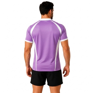 Maillot de rugby à manches courtes rayé violet pour homme, col en V, respirant, ajusté, pour les sports d'équipe et l'entraînement - Product Image 2
