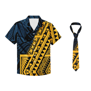 Ensemble chemise et cravate hawaïennes pour homme, imprimé floral jaune et vert, manches courtes, col rabattu, chemise tricotée tropicale pour les vacances d'été - Product Image 3