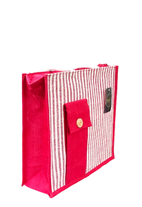 กระเป๋าปอกระเจาลายทางธรรมชาติแบบหนา ทนทาน สำหรับใส่ของชำ ของใช้ชายหาด พร้อมซิปปิด  รับสกรีนโลโก้ตามแบบ - Product Image 2