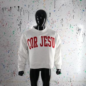 COR JESUS ASH GREY <b>Mock</b> <b>Neck</b> Sweatshirt 100% RED Applique Embroidery wide <b>neck</b> Sweatshirt Finer Threads - Product Image 3