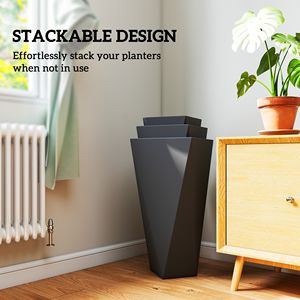Set di 3 fioriere nere MgO alte per interni/esterni vasi da fiori impilabili con fori di drenaggio per balcone da giardino - Product Image 6