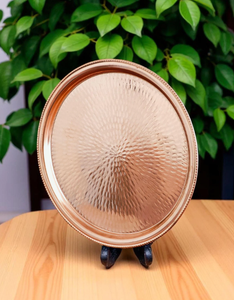 Handmade design vintage copper charger plate <b>Tray</b> antique finish metal charger plate Hammered rim decorative <b>dinner</b> charger - Product Image 1