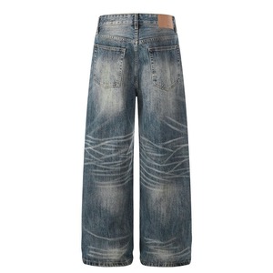 Men's Mid Waist Loose Snow Wash Denim <b>Jeans</b> Quick Dry Casual <b>Winter</b> Style Wide Leg Pants with Pockets - Product Image 5