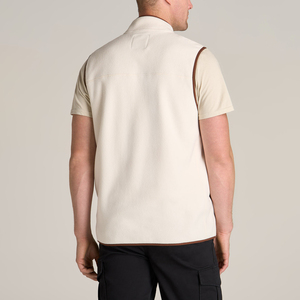 Chaleco polar personalizado para hombre, color crema, con ribete de cuero, cuello alto, cremallera y bolsillos, sin mangas, ¡superventas! - Product Image 2