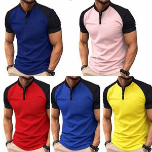 Summer Men's Casual <b>T</b>-<b>Shirts</b> Washed Blank Stand Collar <b>Polyester</b>/Cotton Breathable Custom Sports Fitness - Product Image 5