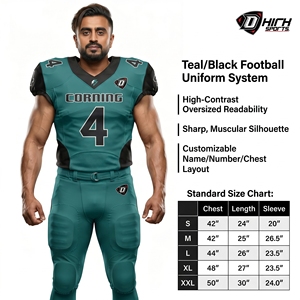 Maillot de football américain personnalisé OEM en gros, imprimé bleu sarcelle et noir, en maille Spandex, col en V, uniforme d'équipe, anti-humidité pour hommes - Product Image 5