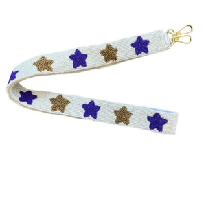 Seed Bead <b>Strap</b> for Handbag Clear <b>Bag</b> <b>Strap</b> White with Purple and Gold Star StrapTiger <b>Strap</b> - Product Image 1