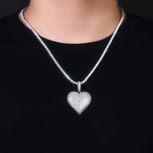 Colgante de Corazón Roto Plateado con Cristales de Estrás, Joyería de Moda Hiphop Unisex - Product Image 1
