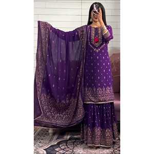 Top Elegante de Chifón para Fiesta con Dupatta y Sharara - Product Image 4