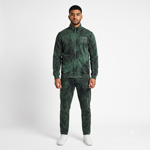 Custom OEM Green <b>Tie</b> <b>Dye</b> Men Tracksuit Acid Wash Full Zip Up Jacket and Sweatpants <b>Set</b> Fleece Casual Vintage Streetwear Joggers - Product Image 1