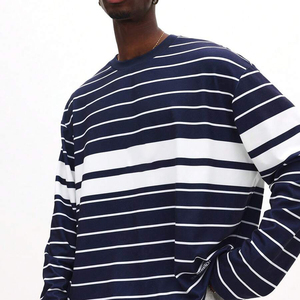 Wholesale Stylish Men's Long Sleeve Striped T-Shirt O-Neck Casual Plus Size Knitted Cotton Jersey Top Black <b>White</b> Pattern Shirt - Product Image 3