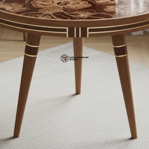 Brown Traditional Meena Wooden <b>Stool</b> Handcrafted Round Decorative Tripod Accent <b>Stool</b> with Floral Design - Product Image 4