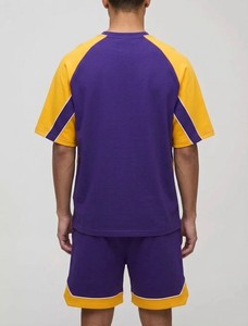 Conjunto deportivo de verano para hombre de alta calidad, camiseta raglán y pantalones cortos de dos piezas, ropa deportiva informal con bloques de color. - Product Image 5