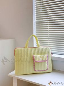 Bolso Tote Acolchado Bird in Bag, Amarillo con Ribete Rosa, Cierre de Cremallera, Bolso para Portátil de Uso Diario, Gran Capacidad, Bolsos Tote Promocionales - Product Image 1