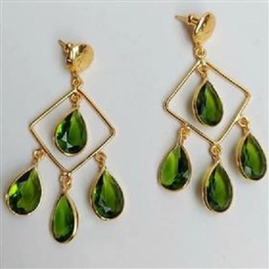 PERIDOT QUARTZ PEAR SHAPE GEMSTONE 925 STERLING <b>SILVER</b> <b>DANGLE</b> <b>EARRINGS</b> GREEN PEAR SHAPE GEMSTONE <b>DANGLE</b> <b>EARRINGS</b> - Product Image 1
