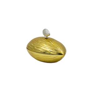 Bol ovale en métal doré avec bouton en forme de coquille, fait main, poli, plateau de service décoratif pour la décoration de table - Product Image 2