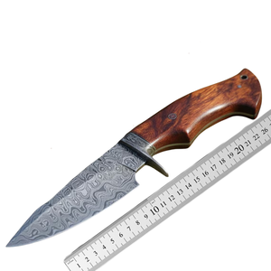 Cuchillo de caza de acero de Damasco A&M Enterprises, mango de madera de espiga completa, hoja de corte en gota para supervivencia profesional al aire libre - Product Image 5