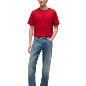 T-shirt à manches courtes pour homme, col rond, motif lettres rouges imprimé sur mesure, 100% coton tricoté, coupe classique, vintage, respirant, 300g - Product Image 4