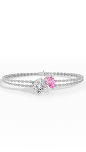 Pulsera Delicada de Doble Hilera con Diamante Rosa Tallado en Forma de Pera Cultivado en Laboratorio, en Oro de 10K, Joyería Fina, Diseño Fantasioso Toi Et Moi de Dos Tonos - Product Image 3