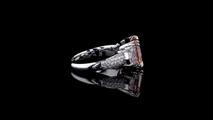 Luxury Fancy Vivid Pink Square Emerald Cut 14K Gold Lab Grown Diamond Ring with Moon Cut Side Diamonds for Wedding & Anniversary - Product Image 4