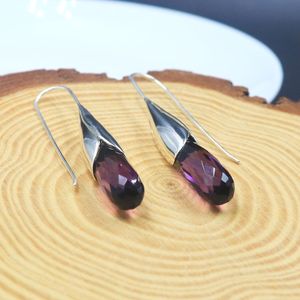 Nikhil Gems NG-033 Amethyst Quartz Teardrop <b>Earrings</b> Faceted Drop Gemstone Sterling Silver <b>Hook</b> Elegant Lightweight Dangle - Product Image 2