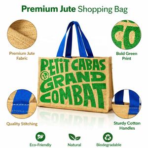 Bolsa de Compras de Yute Impresa Premium con Asas de Algodón, Reutilizable, Ecológica, para Compras y Promociones, para Uso Minorista - Product Image 5