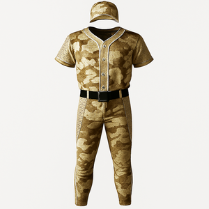 Men's Baseball Uniform Set Camouflage Print Short Sleeve Jersey Pants <b>Hat</b> Fitted Quick Dry Breathable UV Protection 100% - Product Image 5