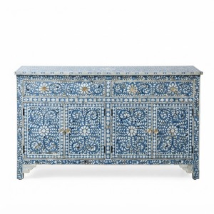 <b>Grey</b> Bone Inlay Bedside <b>Cabinet</b> With 3 Drawers And 4 Doors Luxury Floral Pattern Buffet Credenza for Living Room And Hotel Decor - Product Image 3