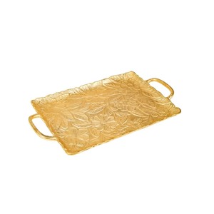 Fine Quality <b>Gold</b> Embossed Metal Handcrafted Royalcore Eco-Friendly Wedding Decorative <b>Serving</b> <b>Tray</b> with Handles - Product Image 1