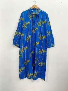 ชุดคลุมชายหาดผ้าฝ้ายสีน้ำเงินลายต้นปาล์มเขตร้อน - Product Image 5