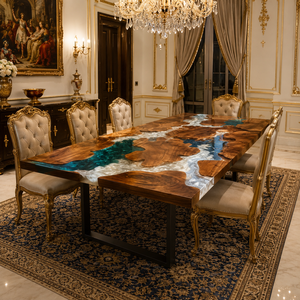 Custom <b>Resin</b> River Dining <b>Table</b>, Solid Wood <b>Epoxy</b> <b>Table</b>, Modern Luxury Dining Furniture, Statement Piece - Product Image 1