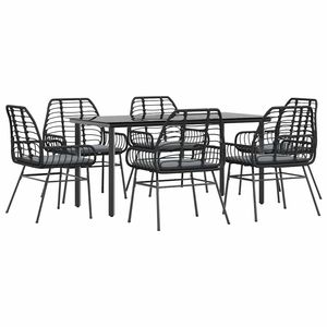 Ensemble de salle à manger de jardin pour six personnes en polyrotin noir avec housses amovibles - Product Image 2