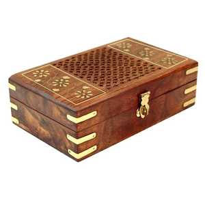 Handcrafted Wooden Elephant Inlay Storage Box Octagonal Jewelry Keepsake Box Brass <b>Handle</b> Latch Lock Portable Storage <b>Chest</b> - Product Image 4