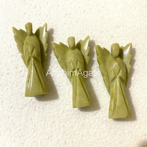 รูปปั้นนางฟ้าหินเซอร์เพนไทน์ธรรมชาติแกะสลักด้วยมือขัดเงา ขายส่ง - Product Image 6