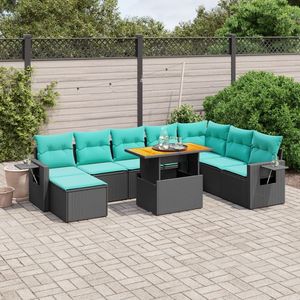 Ensemble de canapés de patio en polyrotin noir, 9 pièces, avec coussins, ensembles de jardin - Product Image 1