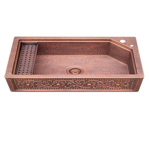 Fregadero de latón estilo comercial con escurreplatos deslizante integrado, bandeja perforada para colar y barra frontal para toallas, al por mayor. - Product Image 4