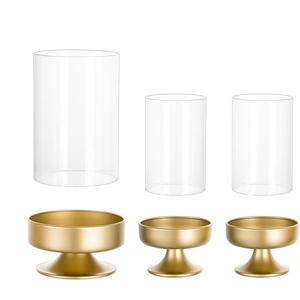 <b>Candle</b> Holders for Pillar <b>Candles</b> Gold <b>Large</b> Holders with Hurricane Glass Sleeve for Outdoor Brass Stands Set of 3 for Fireplace - Product Image 1