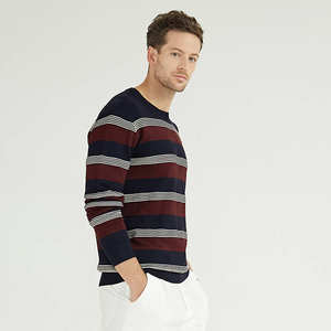 Pull en tricot rayé 100% coton pour homme avec logo personnalisé OEM, col rond, manches longues, pour l'hiver - Product Image 4