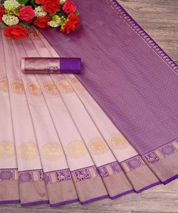 Sari de Seda Morado y Rosa, Vestido Tradicional Indio para Boda con Patrón de Borde, para Mujer Adulta, Corte Regular, Largo hasta el Suelo - Product Image 5