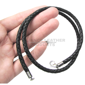Cordón de Cuero Trenzado Redondo Genuino de 5mm, Color Negro Brillante, Hecho a Medida, para Producción de Joyería y Manualidades - Product Image 3