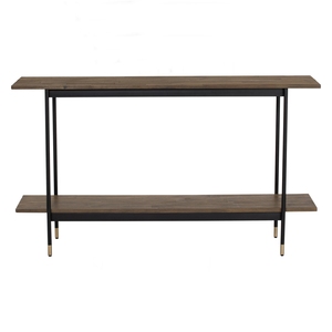 Industrial Modern Console <b>Table</b> with 2-Tier Wood Shelves Entryway <b>Table</b> with <b>Gold</b> Accents for Hallway and Living Room - Product Image 2
