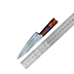 Cuchillo de Carne Forjado de Alta Calidad con Hoja de Acero de Damasco y Cobre, Cuchillo Vikingo para Rebanar con Mango de Resina para Cocina al Aire Libre - Product Image 6