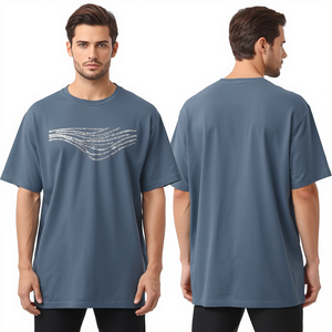 T-shirt en coton épais surdimensionné bleu poussière avec strass pour homme – Vêtement de luxe tendance en gros - Product Image 1