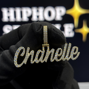 <b>Custom</b> Letter Personalized Hip Hop <b>Necklace</b> 925 Sterling Silver VVS Moissanite Iced Gold Plated Unisex Gift Yellow Gold - Product Image 3
