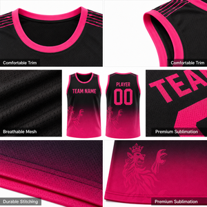 Maillot de basket-ball personnalisé à dégradé, sans manches, maillot d'équipe rose et noir, uniforme en mesh sublimé, fabricant OEM - Product Image 3