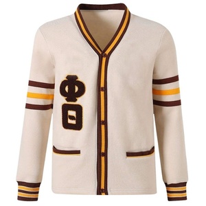 Cardigan personnalisé Iota Phi Theta en gros, pull noir tricoté pour homme avec bordure jaune, fermeture boutonnée, respirant, personnalisé pour fraternité - Product Image 1