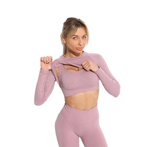 ชุดเสื้อผ้าโยคะแขนสั้นแบบถักแนบเนื้อกางเกงเลกกิ้งแนบเนื้อสำหรับสะโพกมีขอบเอวโลโก้ขนาดพิเศษ - Product Image 1